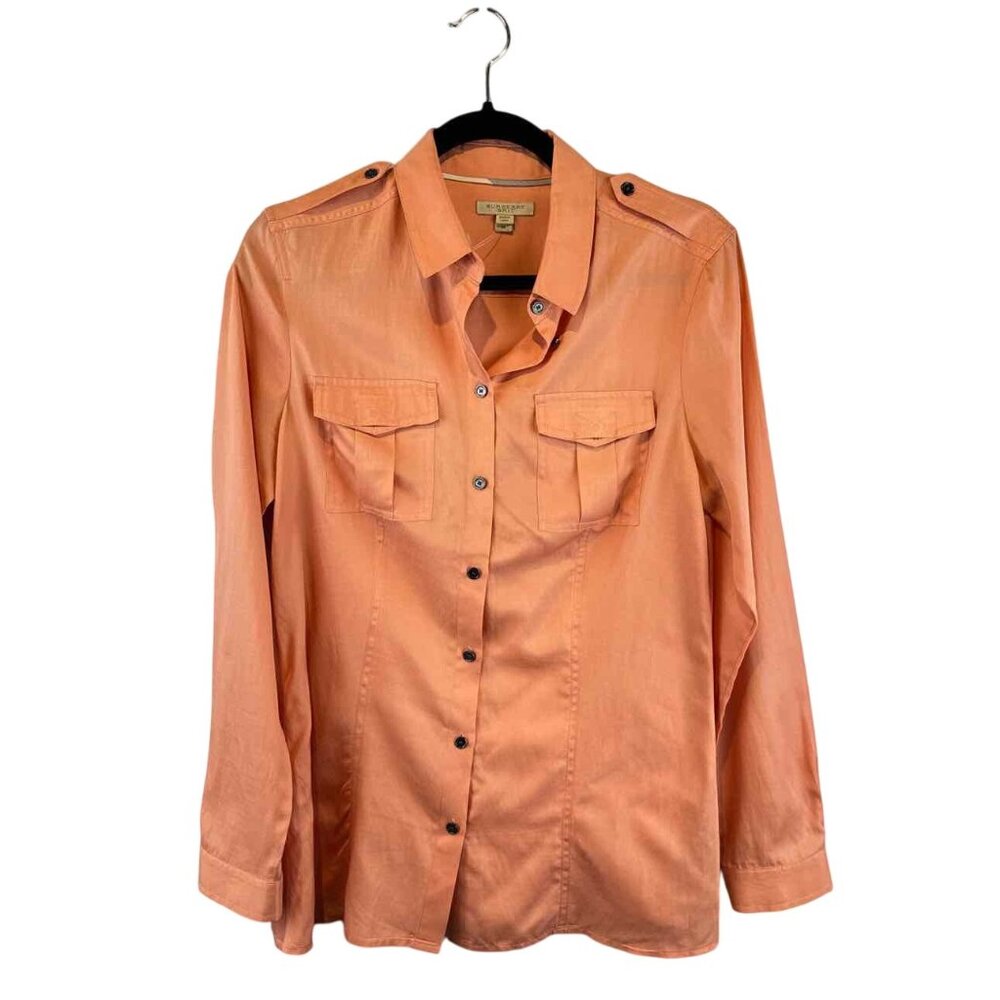 BURBERRY Button Closures Long Sleeve Women's Tops Peach Blouse Size M